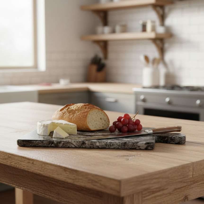 Black Marble Cutting Board with Handle – Meat, Vegetable & Bread Board