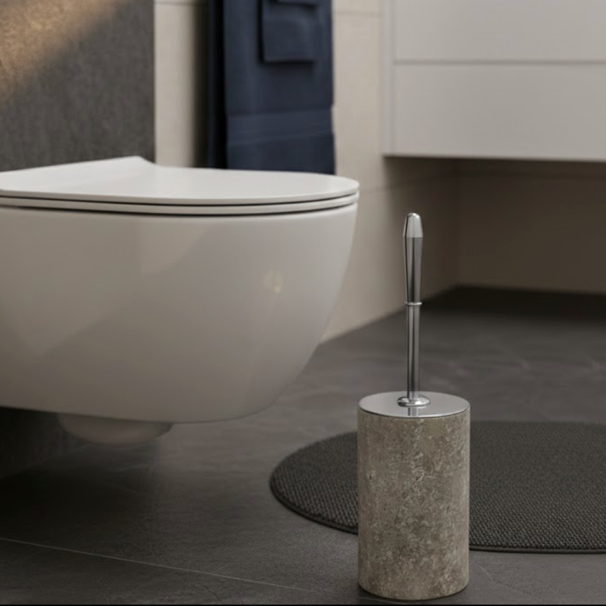 Silver Travertine Toilet Brush Holder – Silver Handle