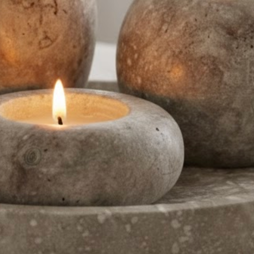 Silver Travertine Candle Holder Set with Tray – Set of 4