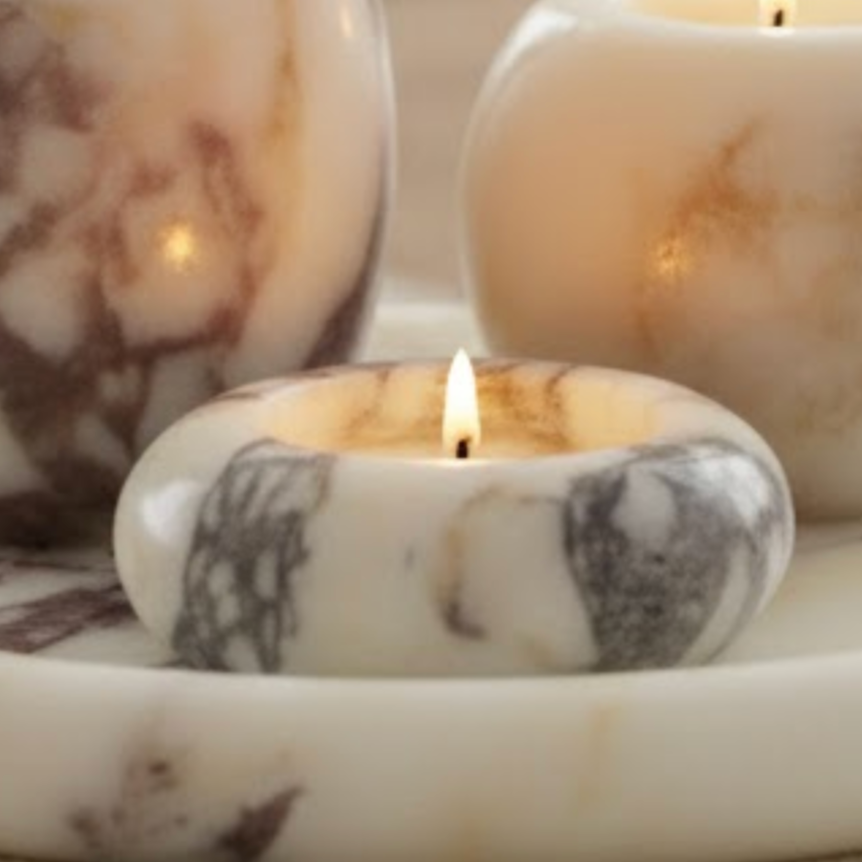 Lilac Marble Candle Holder Set with Tray – Set of 4