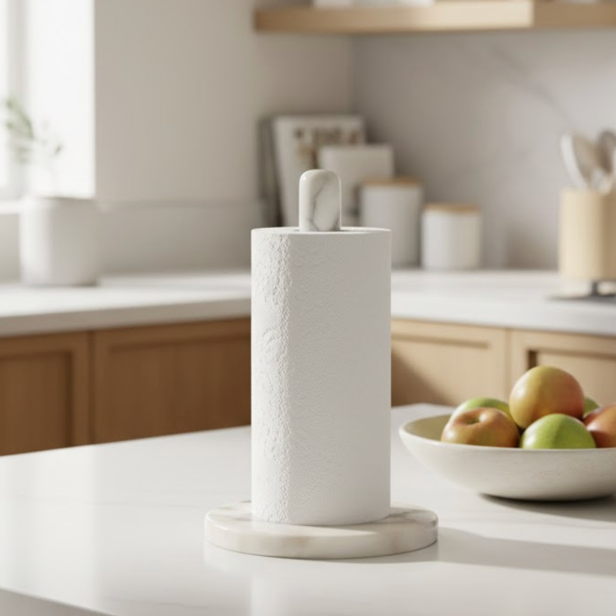 White Marble Paper Towel Holder – Handcrafted Natural Stone