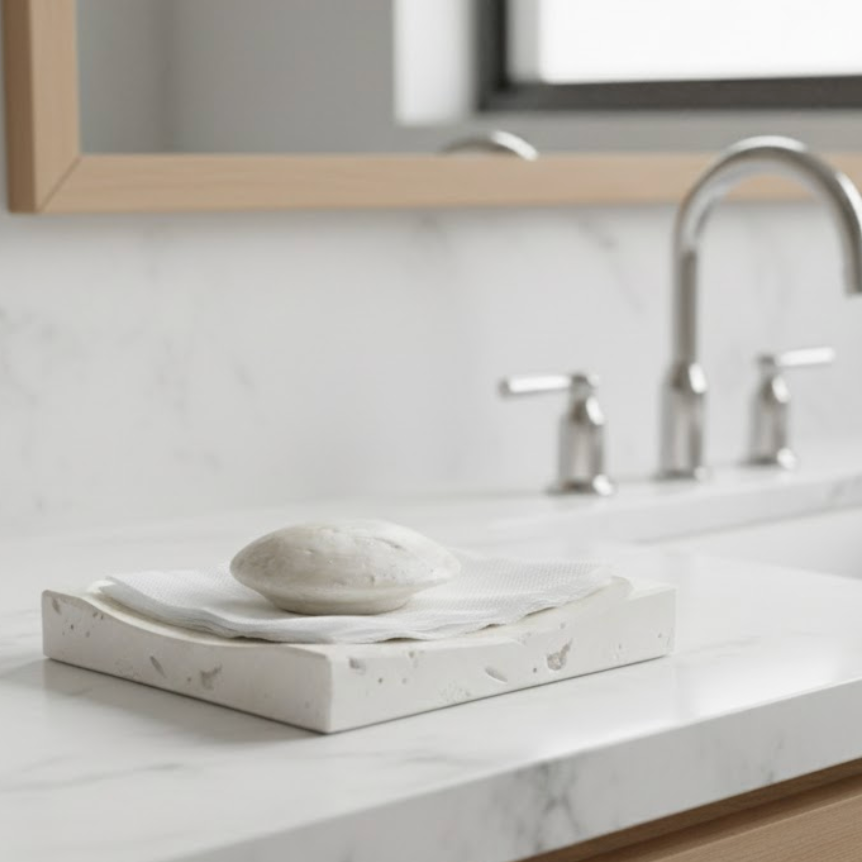 Travertine Natural Stone Napkin Holder – Square Minimal Design