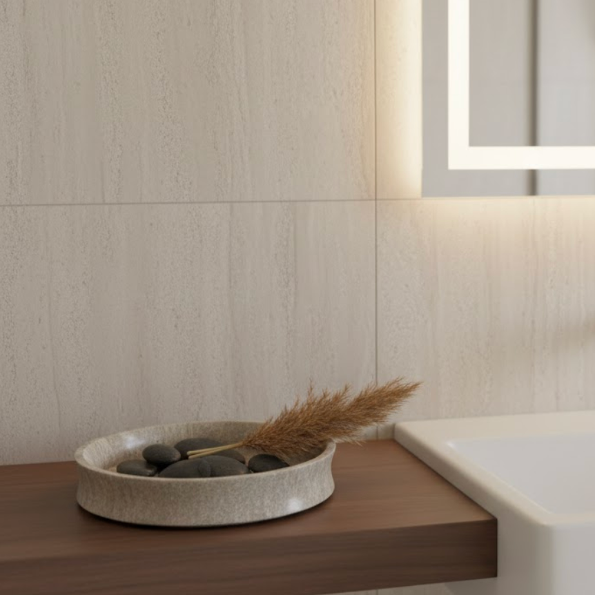 Silver Travertine Stone Bowl (Handcrafted)