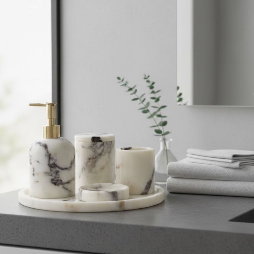 Violet Marble Bathroom Set (5 Pieces, Handcrafted)