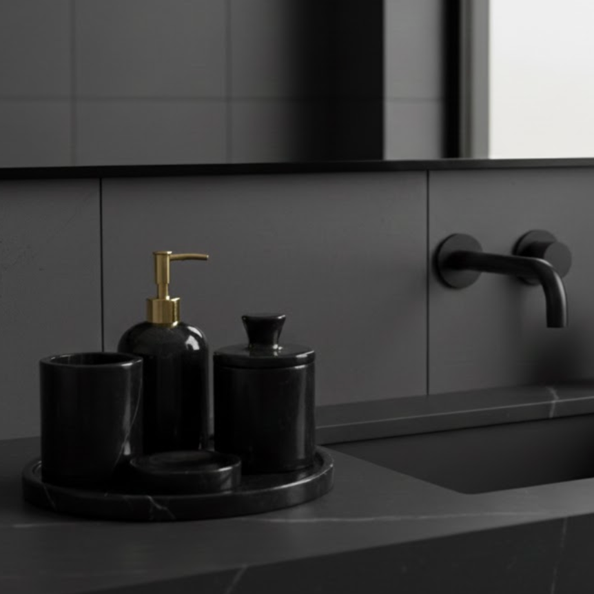 Black Marble Bathroom Set – 5 Pieces (Handcrafted)