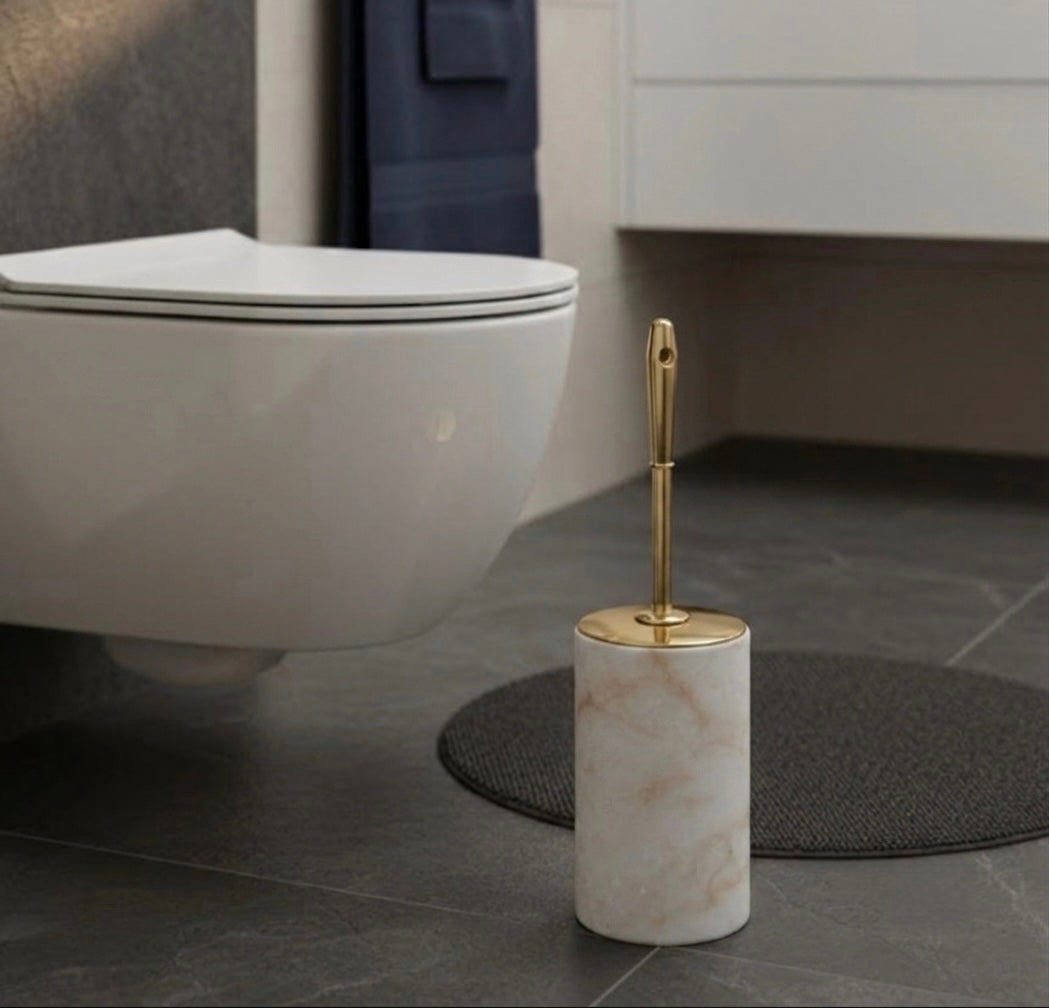 Honey Marble Toilet Brush Holder – Gold Handle