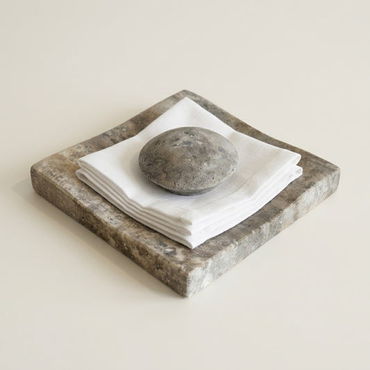 Silver Travertine Natural Stone Napkin Holder – Square Minimal Design