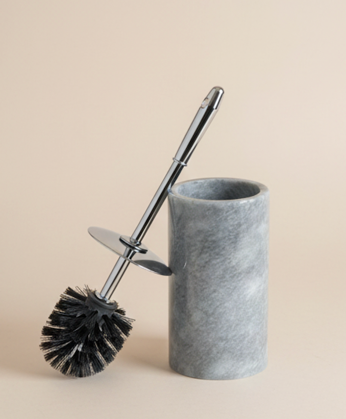 Grey Natural Marble Toilet Brush Holder – Silver Handle