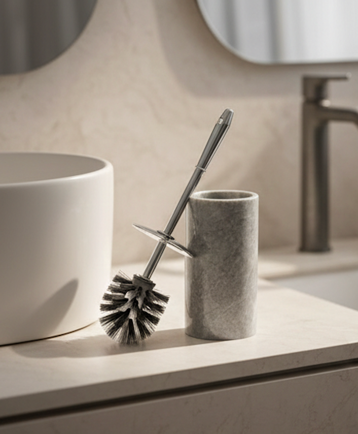 Grey Natural Marble Toilet Brush Holder – Silver Handle