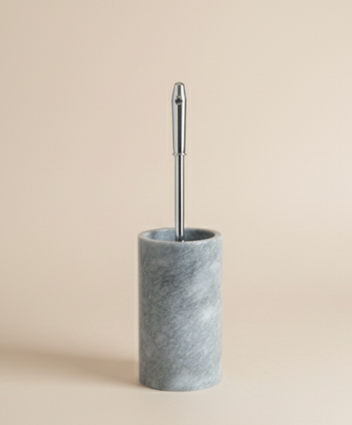Grey Natural Marble Toilet Brush Holder – Silver Handle