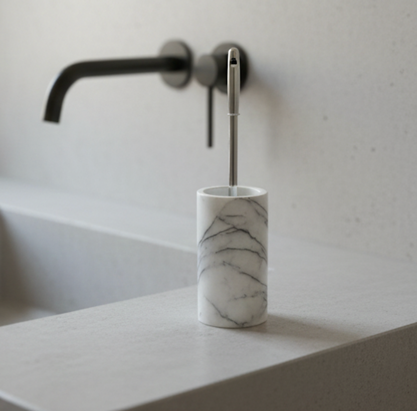 Lilac Natural Marble Toilet Brush Holder – Silver Handle