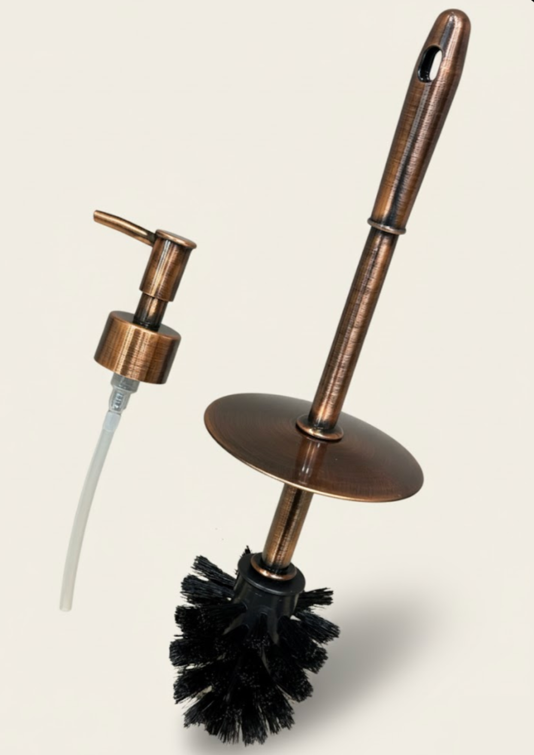 Antique Rose Gold Bathroom Set – Soap Dispenser & Toilet Brush