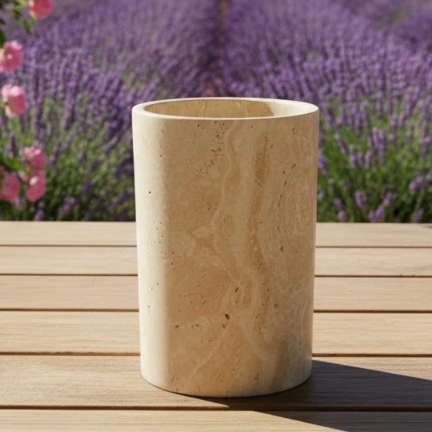 Travertine Natural Stone Vase – Handcrafted