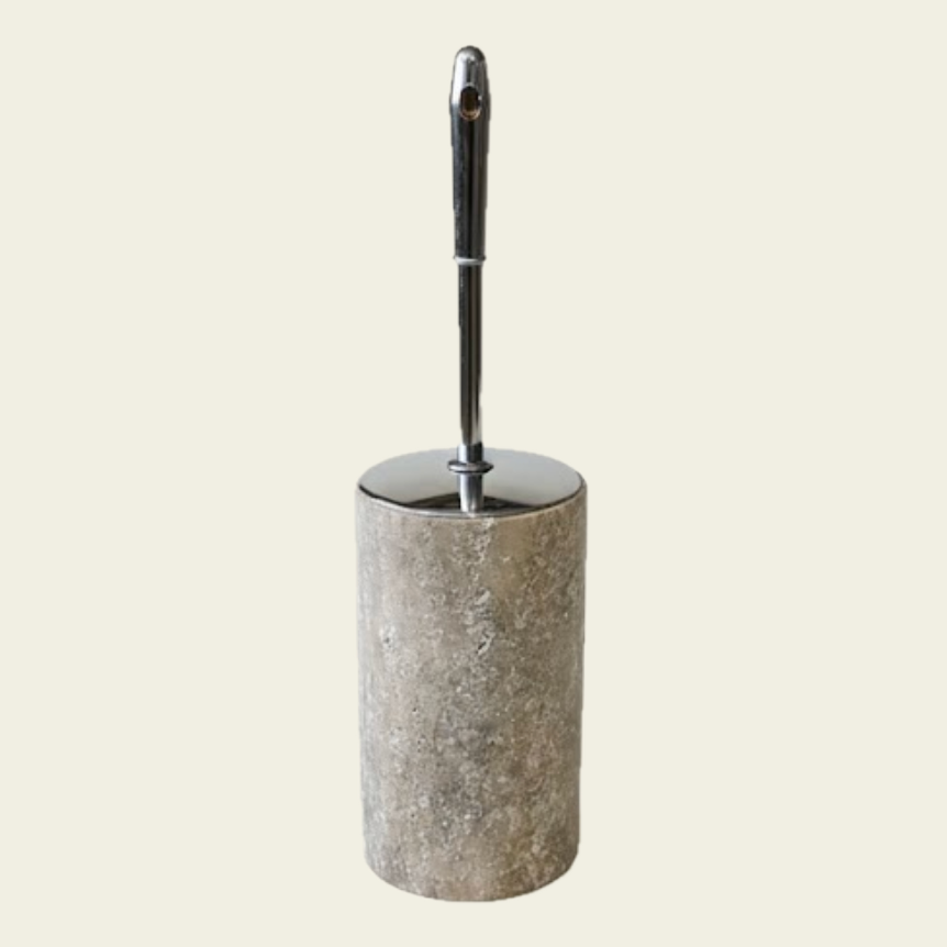 Silver Travertine Toilet Brush Holder – Silver Handle