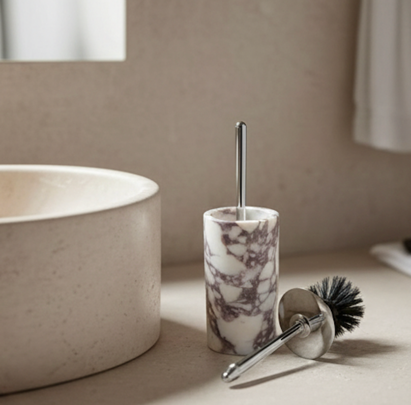 Violet Natural Marble Toilet Brush Holder – Silver Handle