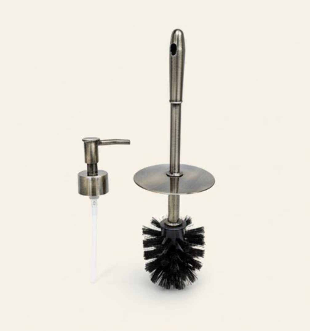 Antique Silver Bathroom Set – Soap Dispenser & Toilet Brush