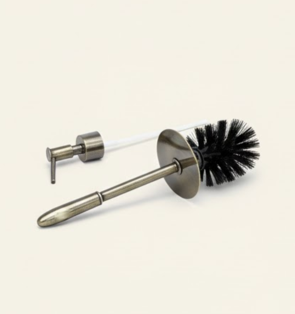 Antique Silver Bathroom Set – Soap Dispenser & Toilet Brush