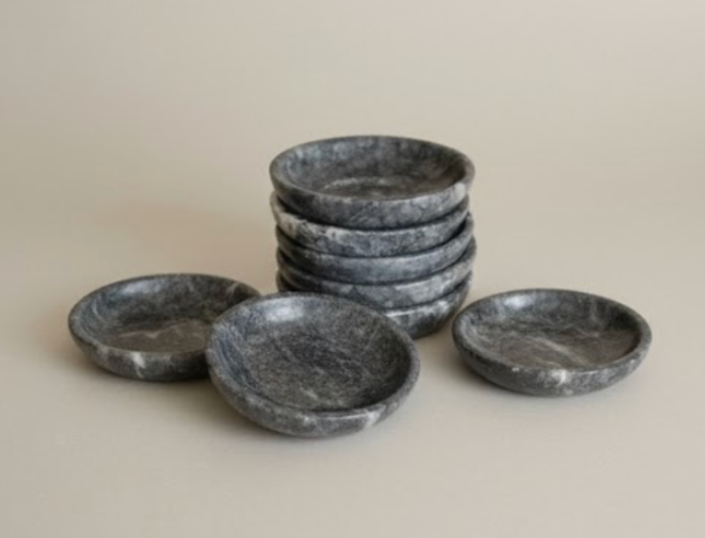 Black Natural Marble Tea Plate Set – 6 Pieces