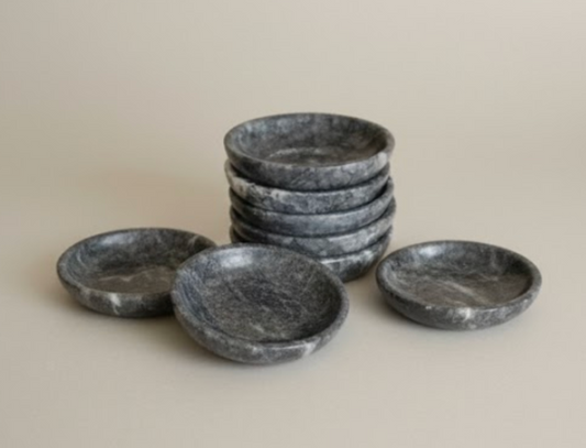 Black Natural Marble Tea Plate Set – 6 Pieces