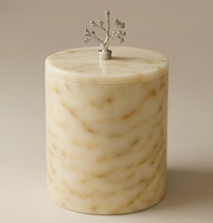 Honey Onyx Marble Waste Bin with Gold Handle – Lid Design