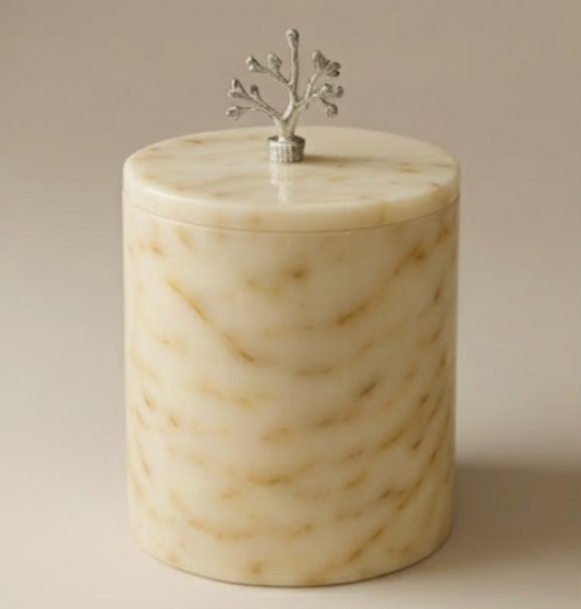 Honey Onyx Marble Waste Bin with Gold Handle – Lid Design