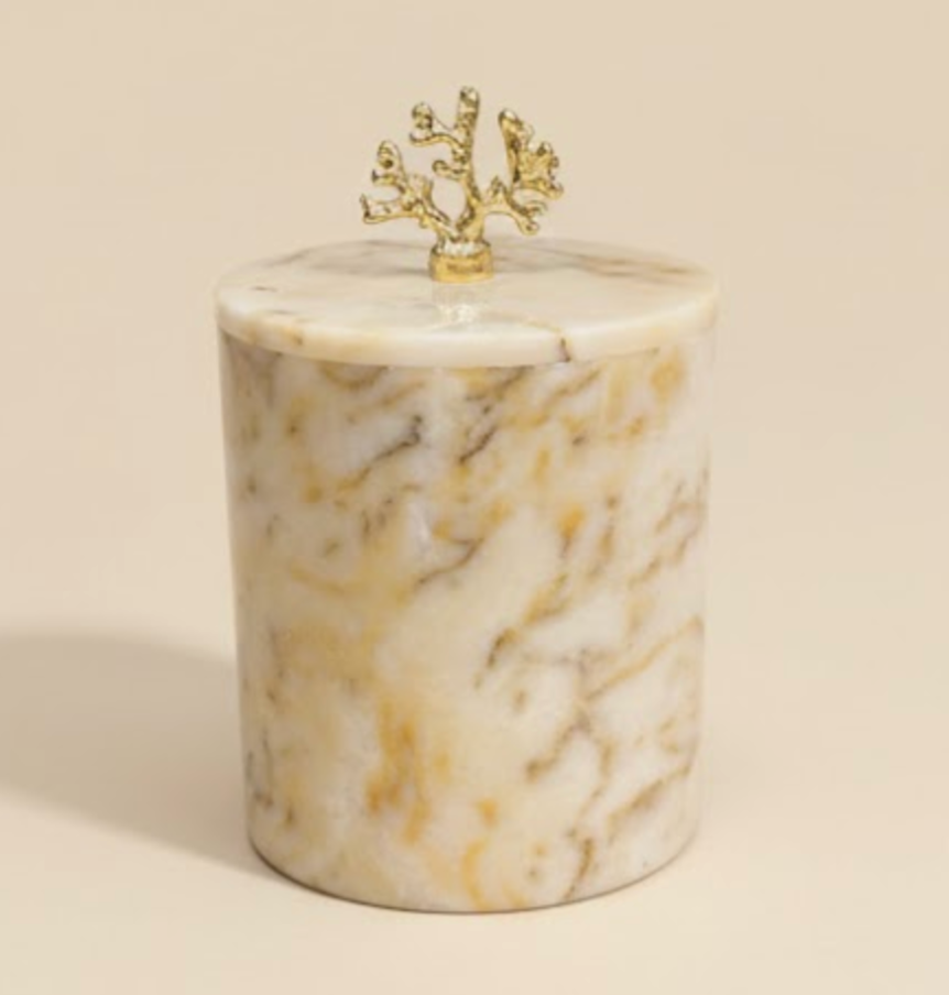 Honey Onyx Marble Waste Bin with Silver Handle – Lid Design