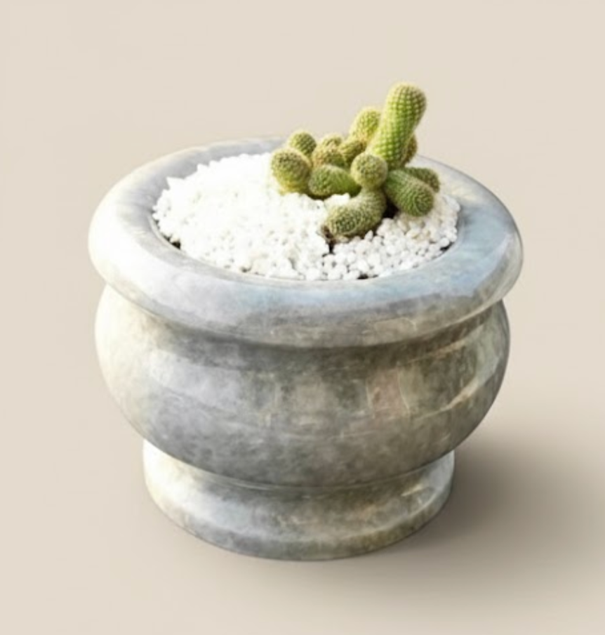 Smoke Grey Natural Marble Planter – Handcrafted