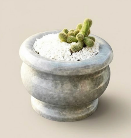 Smoke Grey Natural Marble Planter – Handcrafted