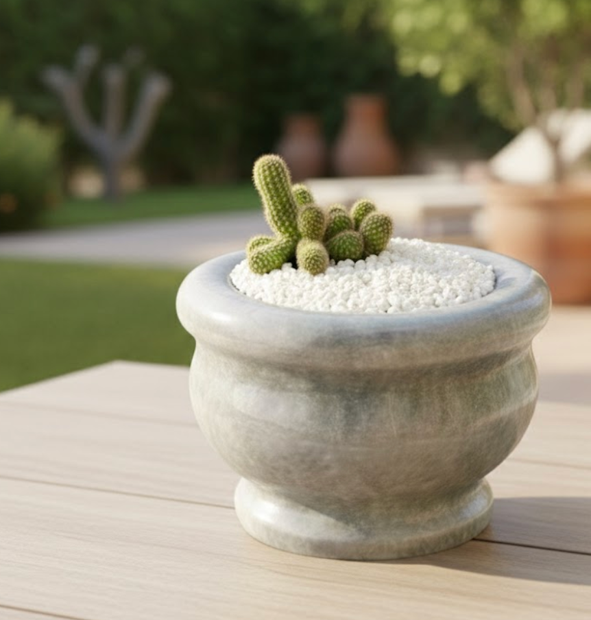 Smoke Grey Natural Marble Planter – Handcrafted