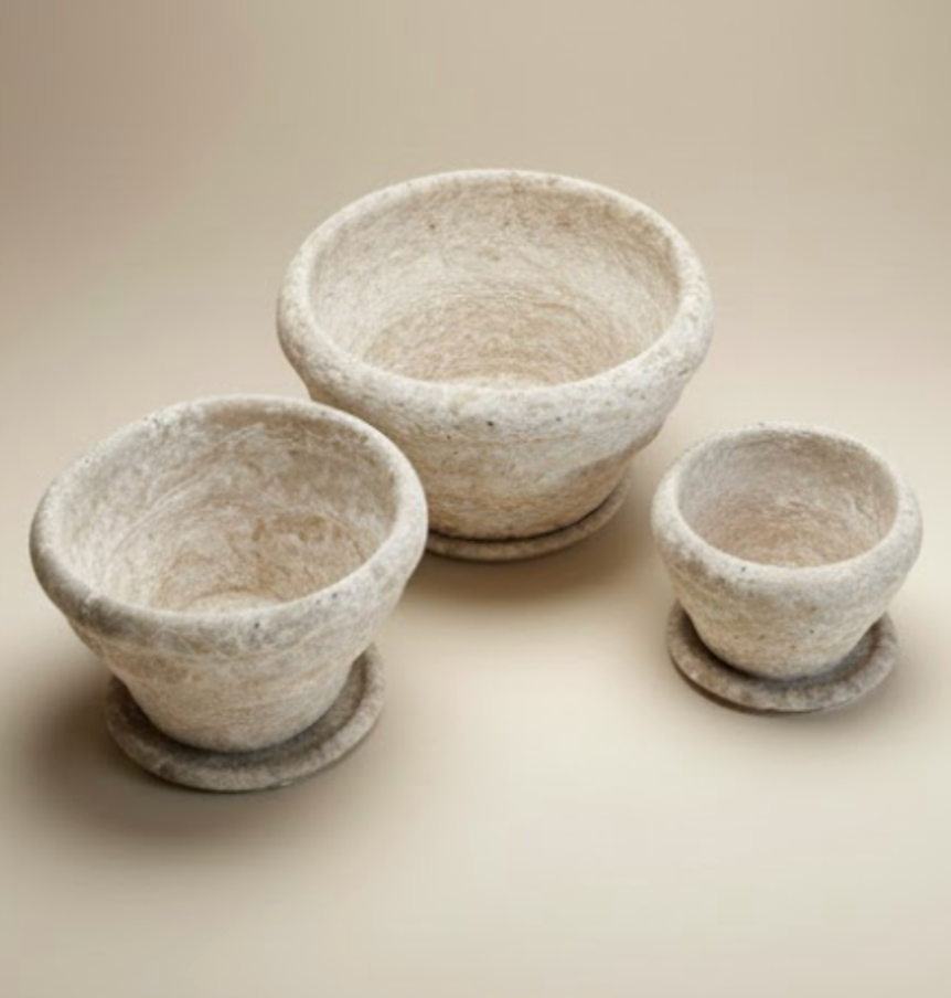 Silver Travertine Natural Stone Planter Set – 3 Pieces