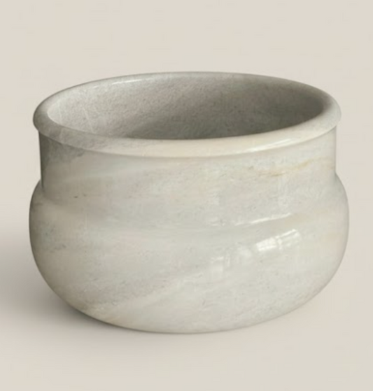 White Natural Marble Planter / Bowl – Handcrafted