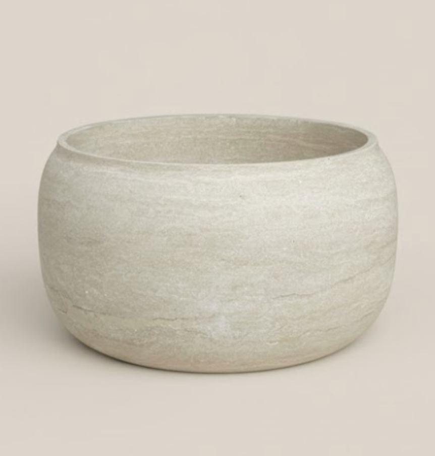 Travertine Pumpkin-Shaped Planter / Bowl – Handcrafted