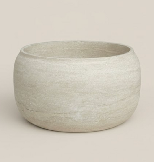 Travertine Pumpkin-Shaped Planter / Bowl – Handcrafted