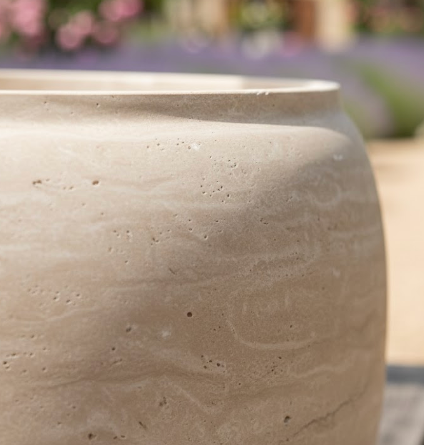 Travertine Pumpkin-Shaped Planter / Bowl – Handcrafted