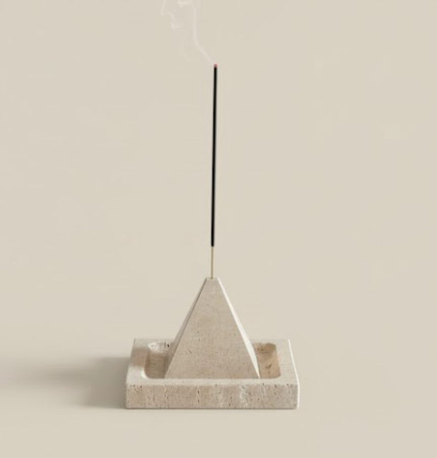 Travertine Incense Holder with Square Tray – Handcrafted