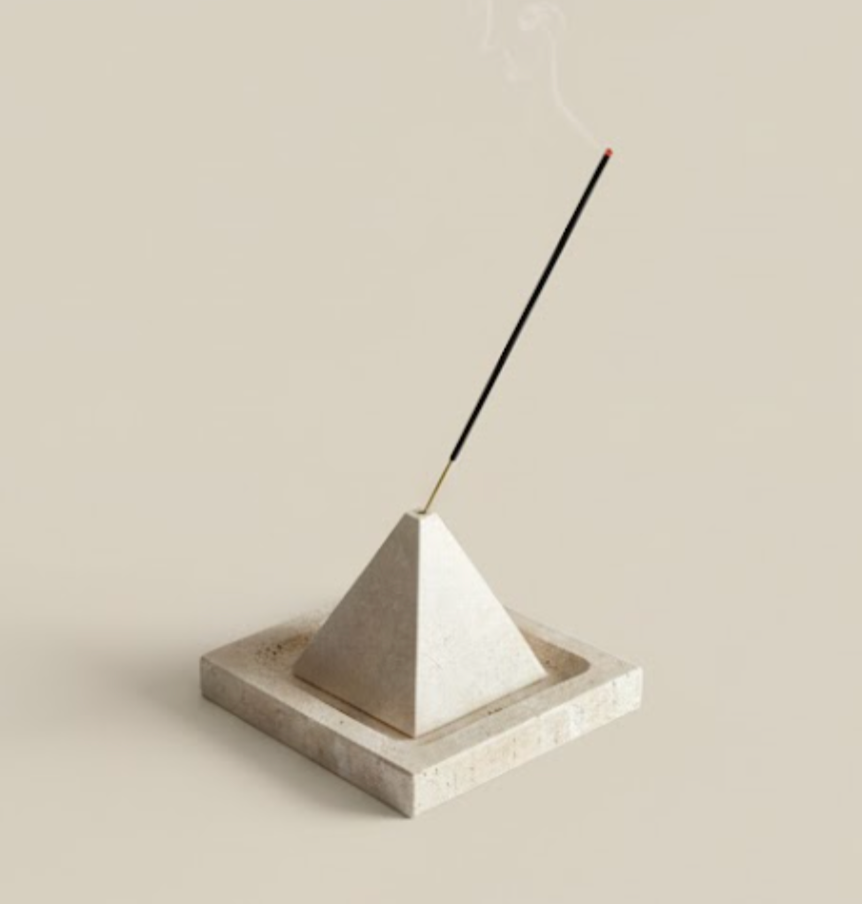 Travertine Incense Holder with Square Tray – Handcrafted