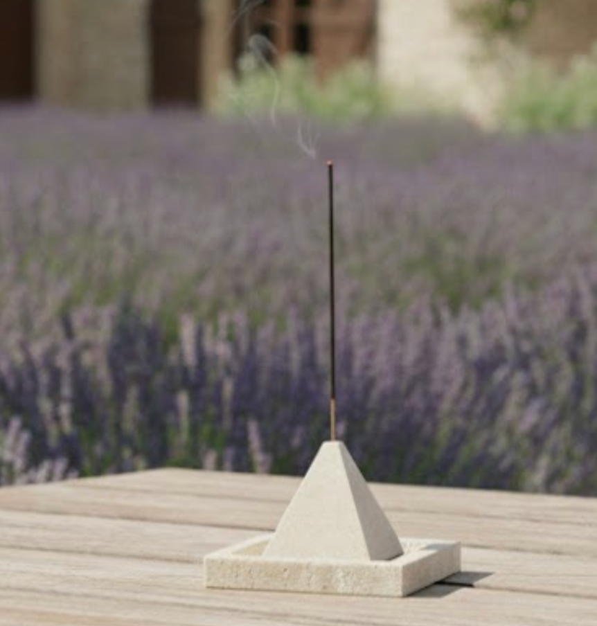 Travertine Incense Holder with Square Tray – Handcrafted
