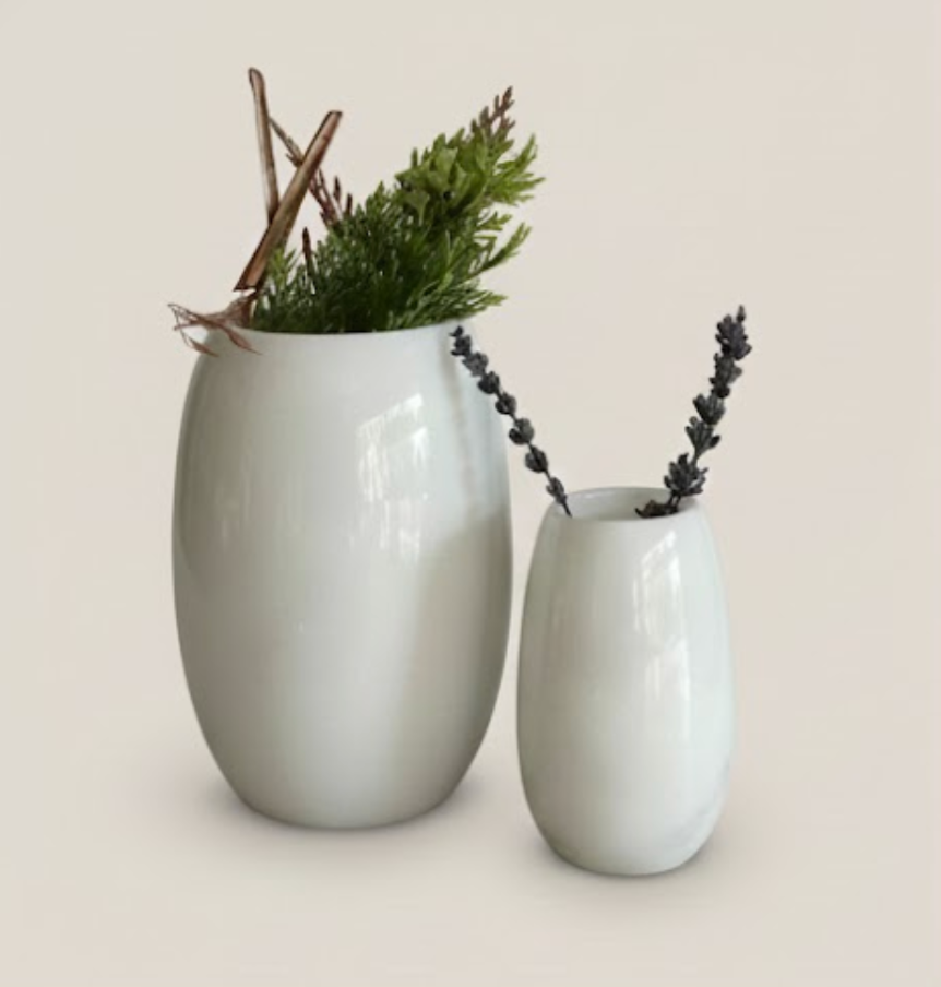 White Marble Vase Set – Set of 2