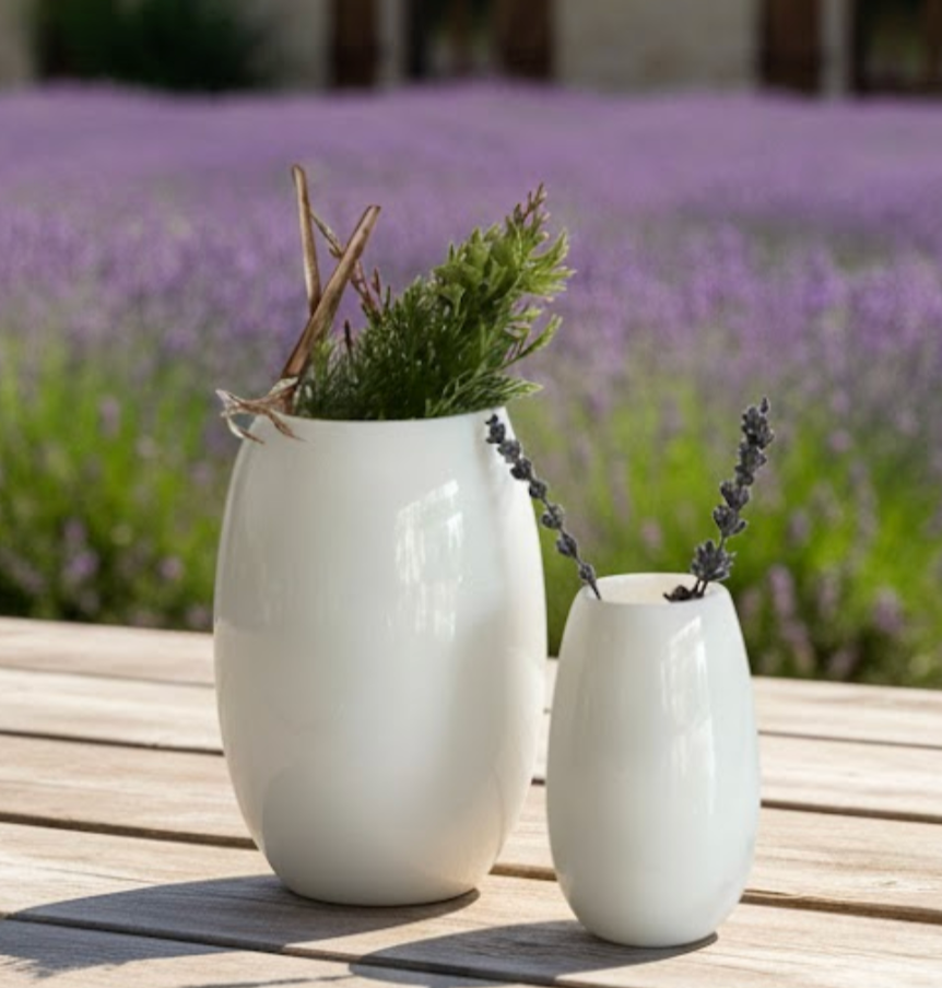 White Marble Vase Set – Set of 2