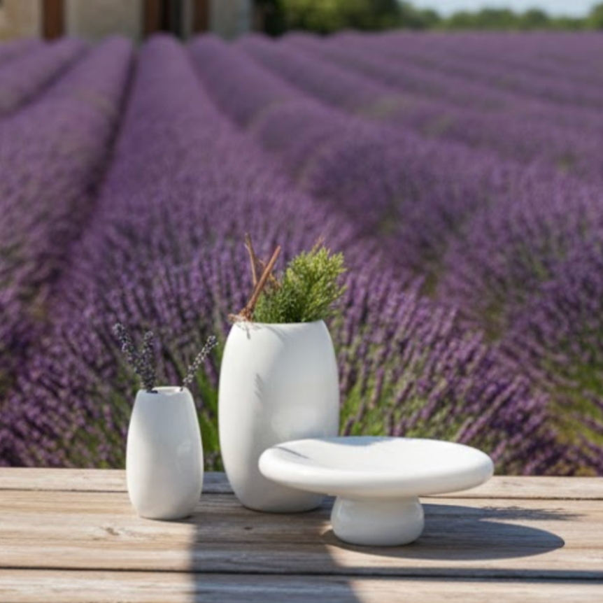 White Marble Vase & Presentation Tray Set – 3 Pieces