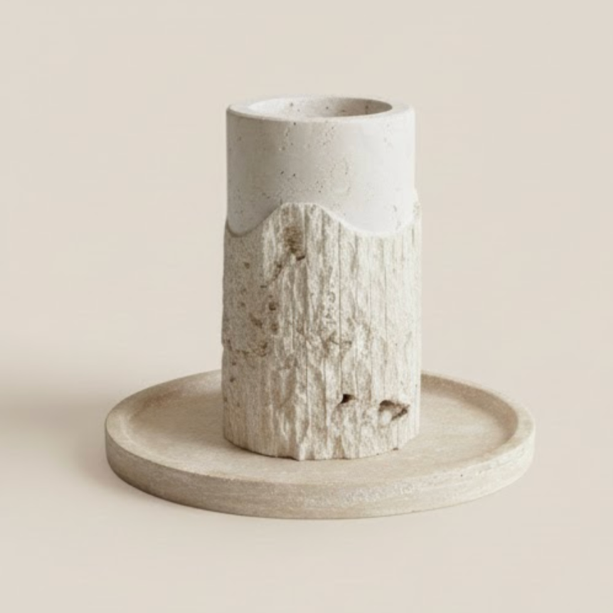 Travertine Vase & Tray Set – Set of 2