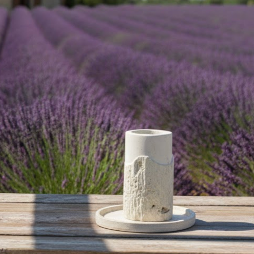 Travertine Vase & Tray Set – Set of 2