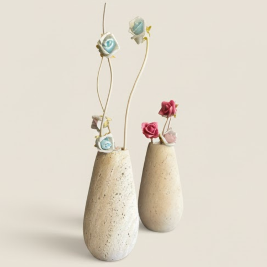 Travertine Natural Stone Vase Set – Set of 2