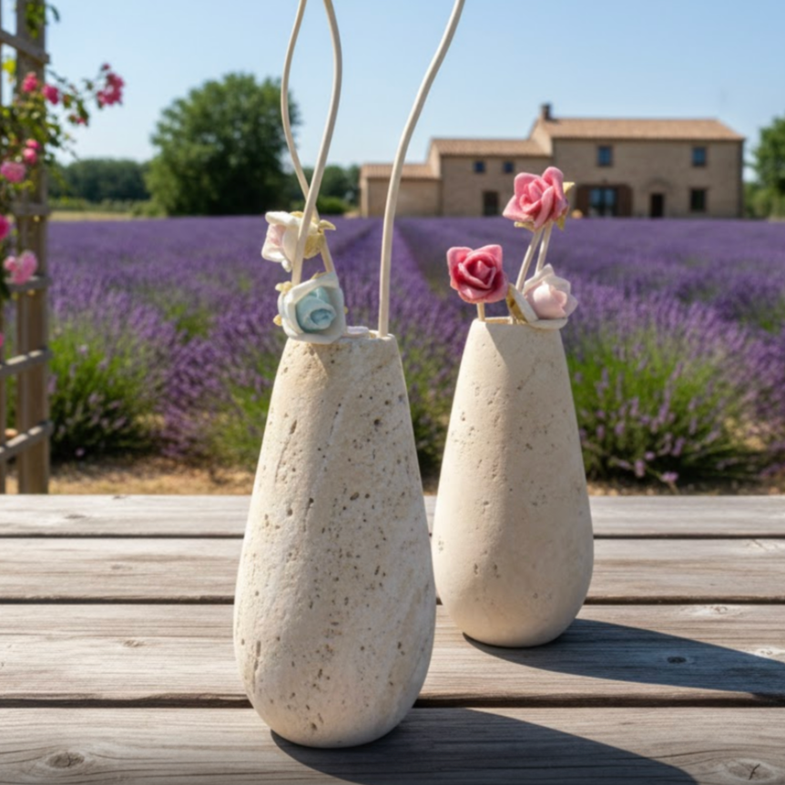 Travertine Natural Stone Vase Set – Set of 2