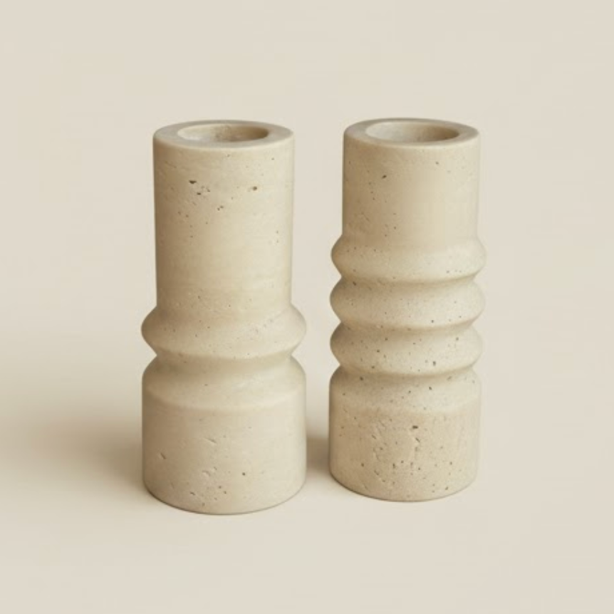 Travertine Vase Set – Set of 2