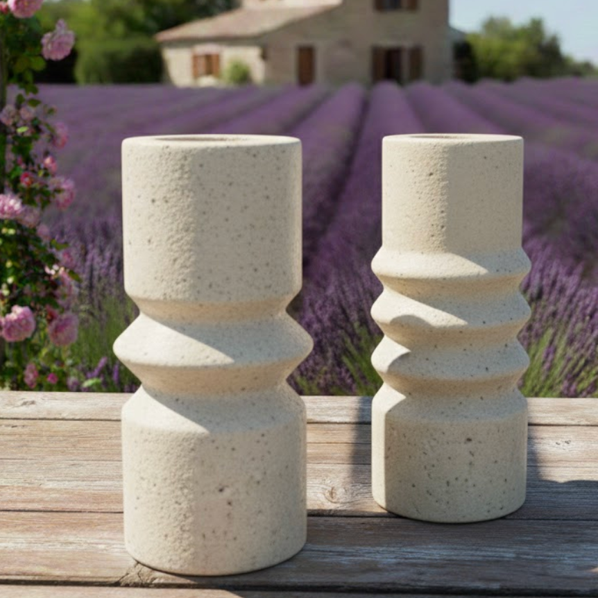 Travertine Vase Set – Set of 2