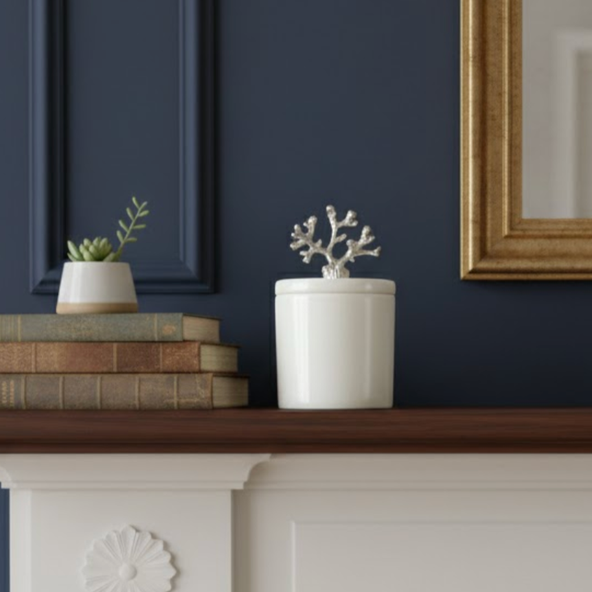 White Marble Decorative Storage Box with Silver Coral Detail – Handcrafted