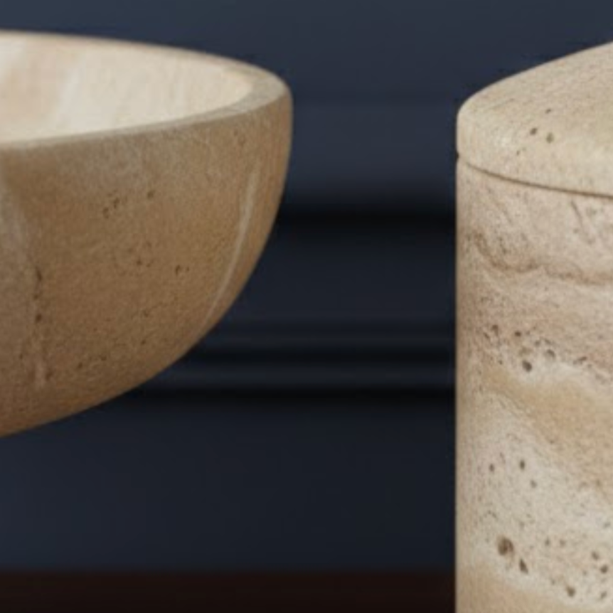 Travertine Decorative Storage Box & Pedestal Bowl Set – Set of 2