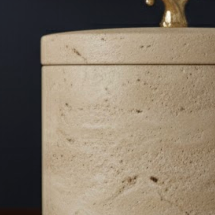 Travertine Natural Stone Decorative Storage Box with Gold Detail