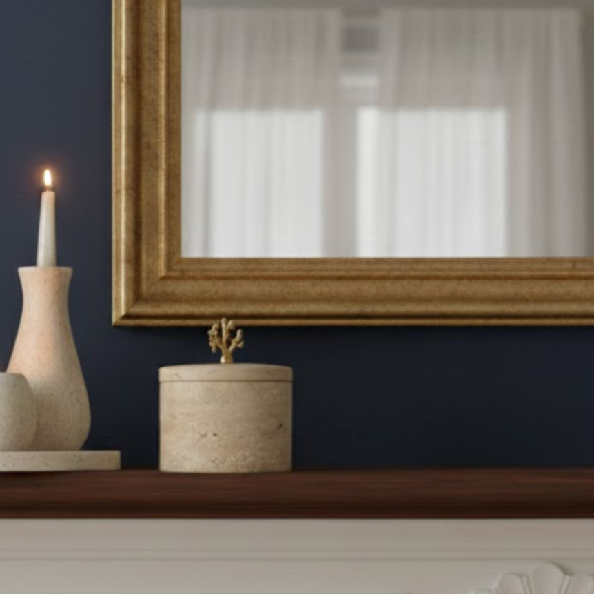 Travertine Natural Stone Decorative Storage Box with Gold Detail